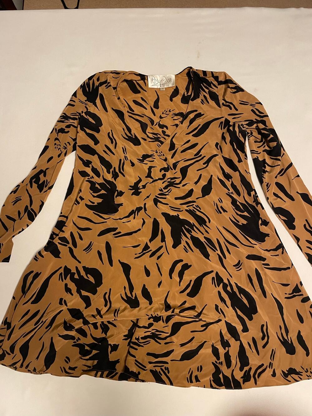 Rory Beca 100% Silk Mini Dress orange and black xs